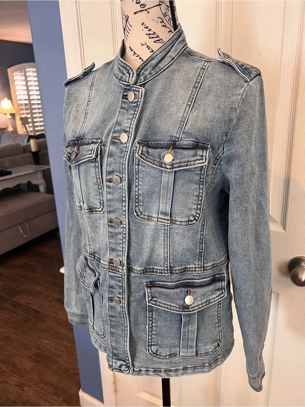 Women's Light Wash Denim Military-Style Jacket